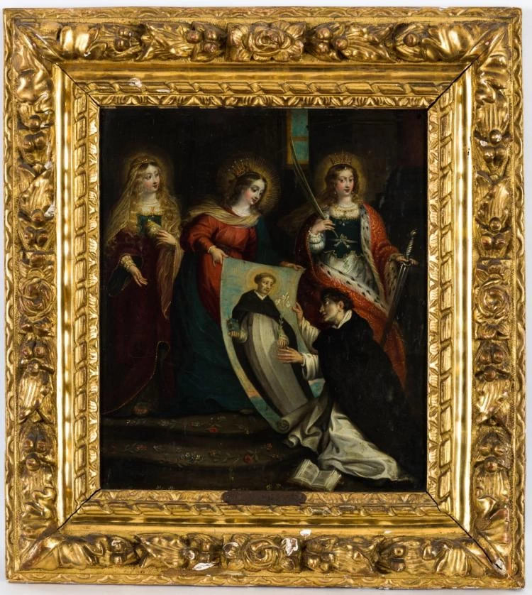 La Vergine attorniata da Maria Maddalena e Santa Caterina, presenta l'immagine di San Domenico - attribuito